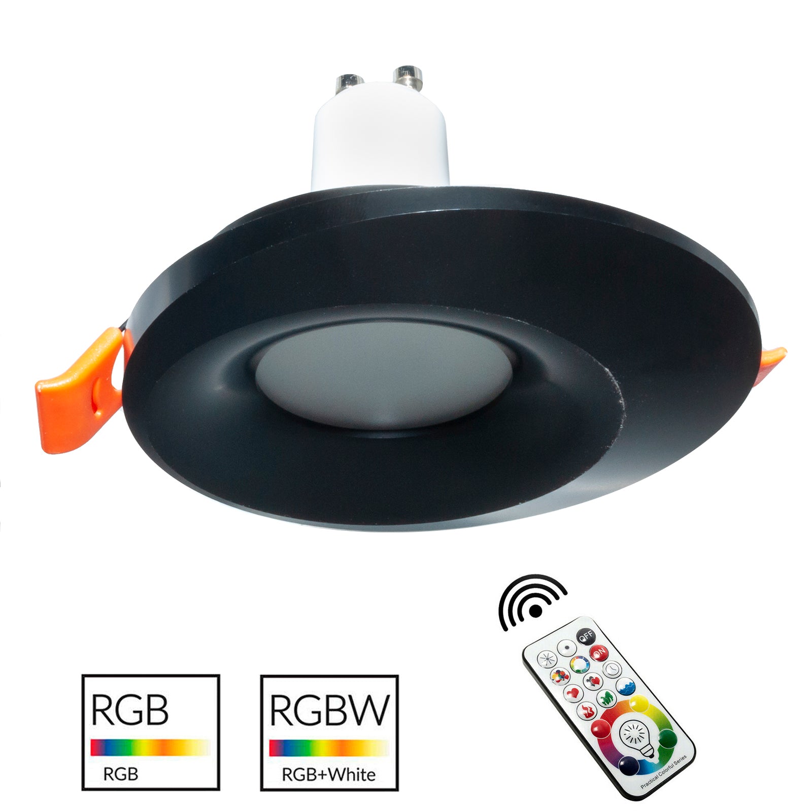 Faretto nero moderno LED RGBW 6W GU10 incasso soffitto 65mm luce colorata pub bar