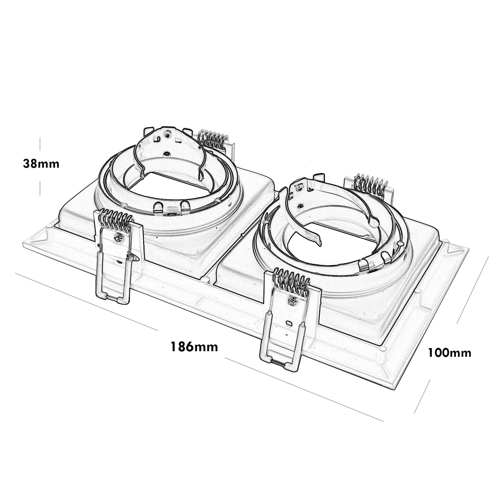 Faretto da incasso rettangolare doppia lampada LED GU10 16W luci soffitto 230V COLORE NERO LUCE 4000K