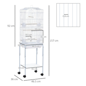 Voliera Gabbia per Uccelli 46,5x36x157 cm con Ruote in Metallo e Acciaio Bianco