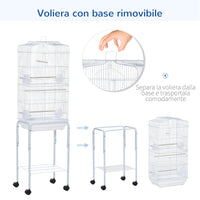 Voliera Gabbia per Uccelli 46,5x36x157 cm con Ruote in Metallo e Acciaio Bianco