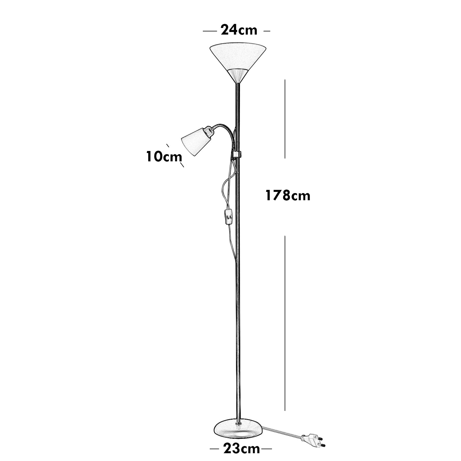 Piantana lampada LED da terra 2 luci E27 braccio flessibile lettura divano 230V COLORE NERO