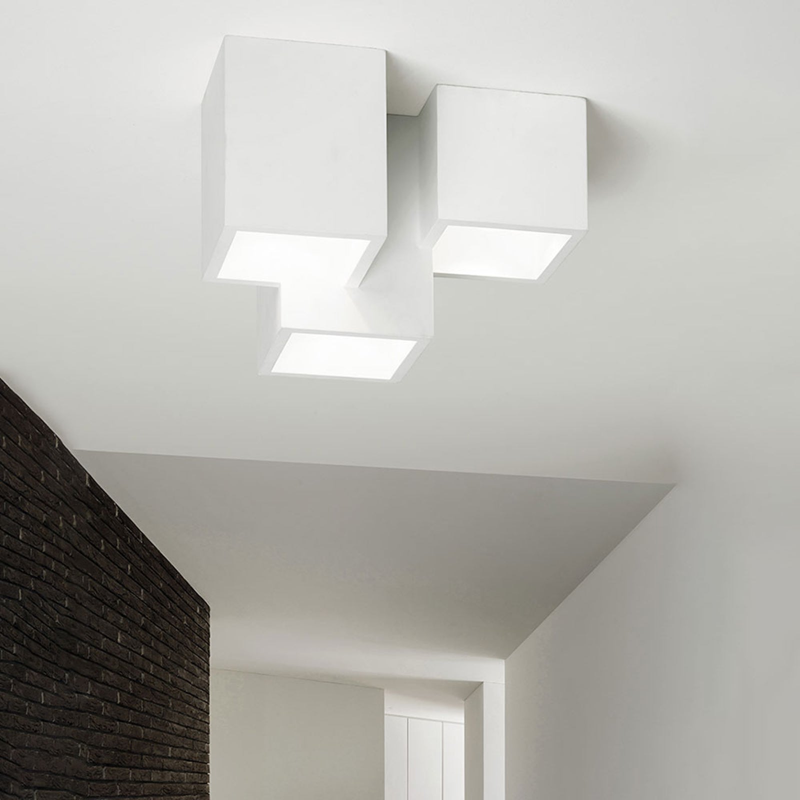 Plafoniera moderna lampada soffitto 3 cubi gesso luce LED 3 GU10 ingresso 230V