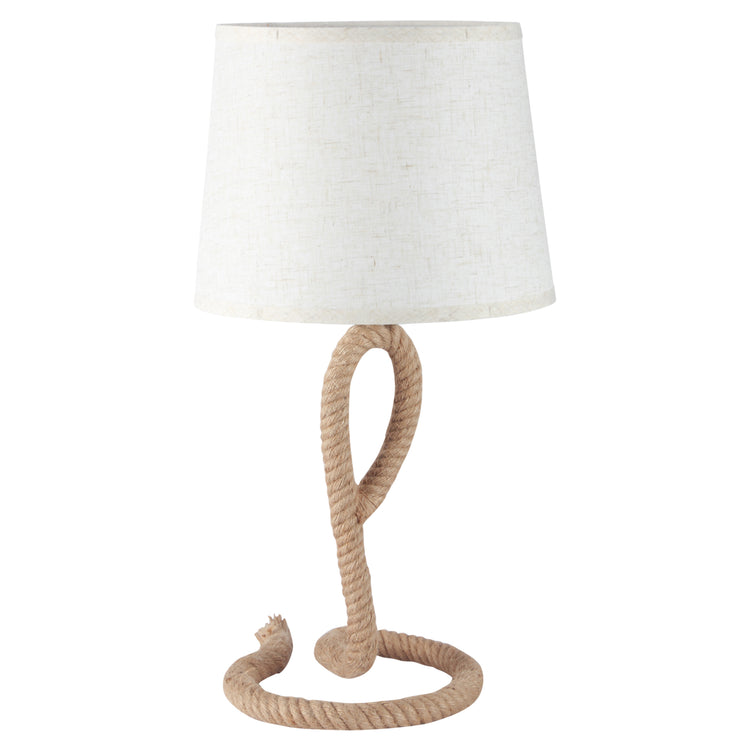 Lampada da Comodino Abat jour Ø30x56 cm in Corda e Tessuto Beige e Bianco