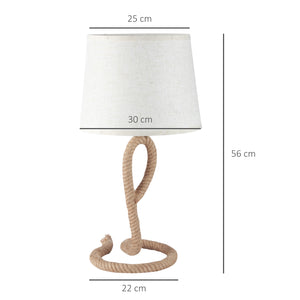 Lampada da Comodino Abat jour Ø30x56 cm in Corda e Tessuto Beige e Bianco