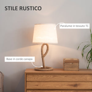 Lampada da Comodino Abat jour Ø30x56 cm in Corda e Tessuto Beige e Bianco