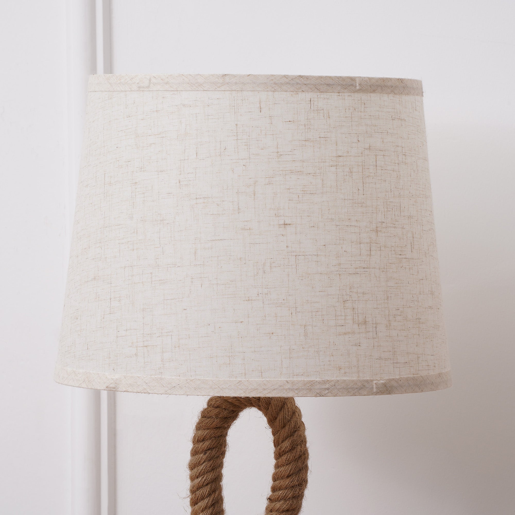 Lampada da Comodino Abat jour Ø30x56 cm in Corda e Tessuto Beige e Bianco