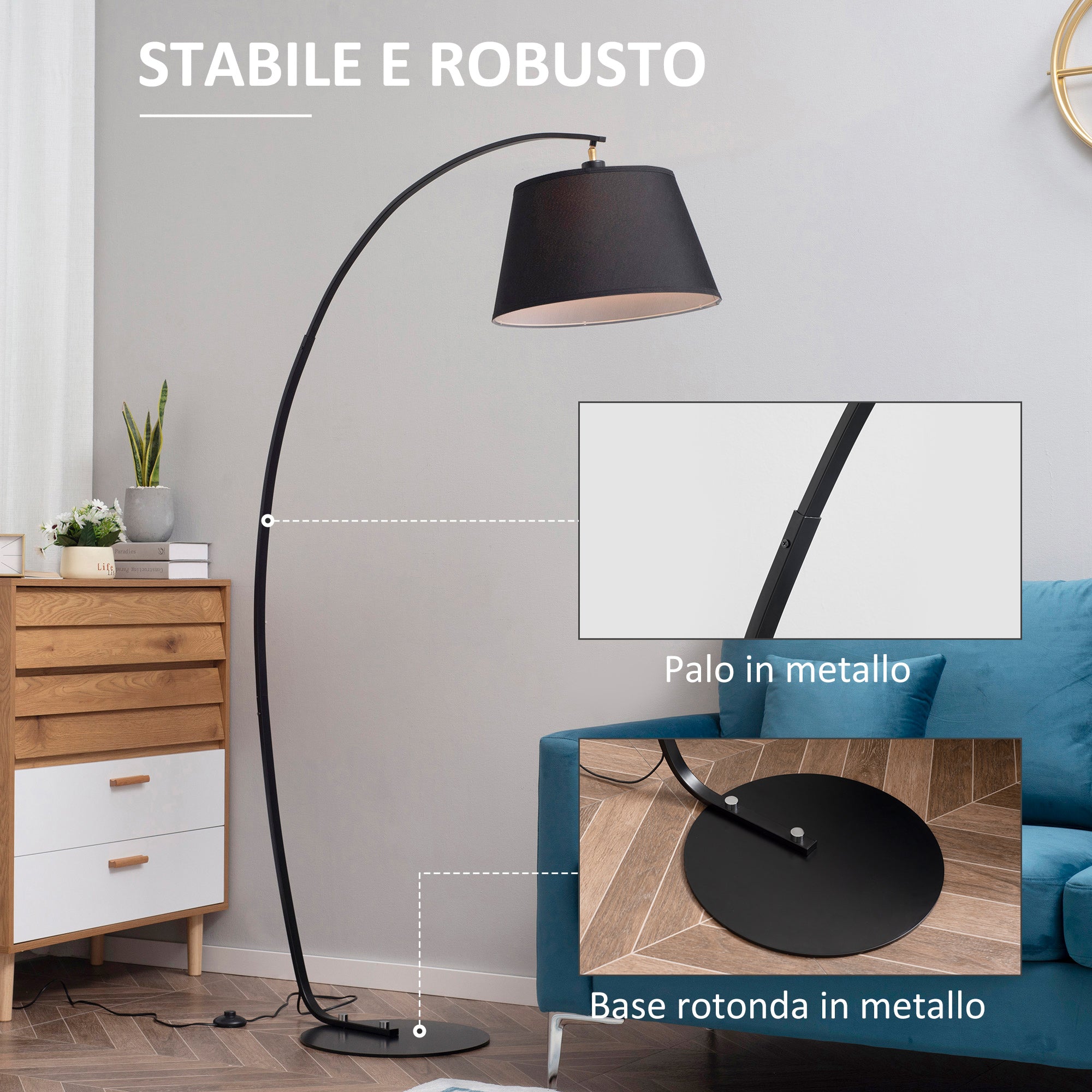 Lampada da Terra ad Arco 100x43x177 cm E27 Paralume in Tessuto Grigio Scuro