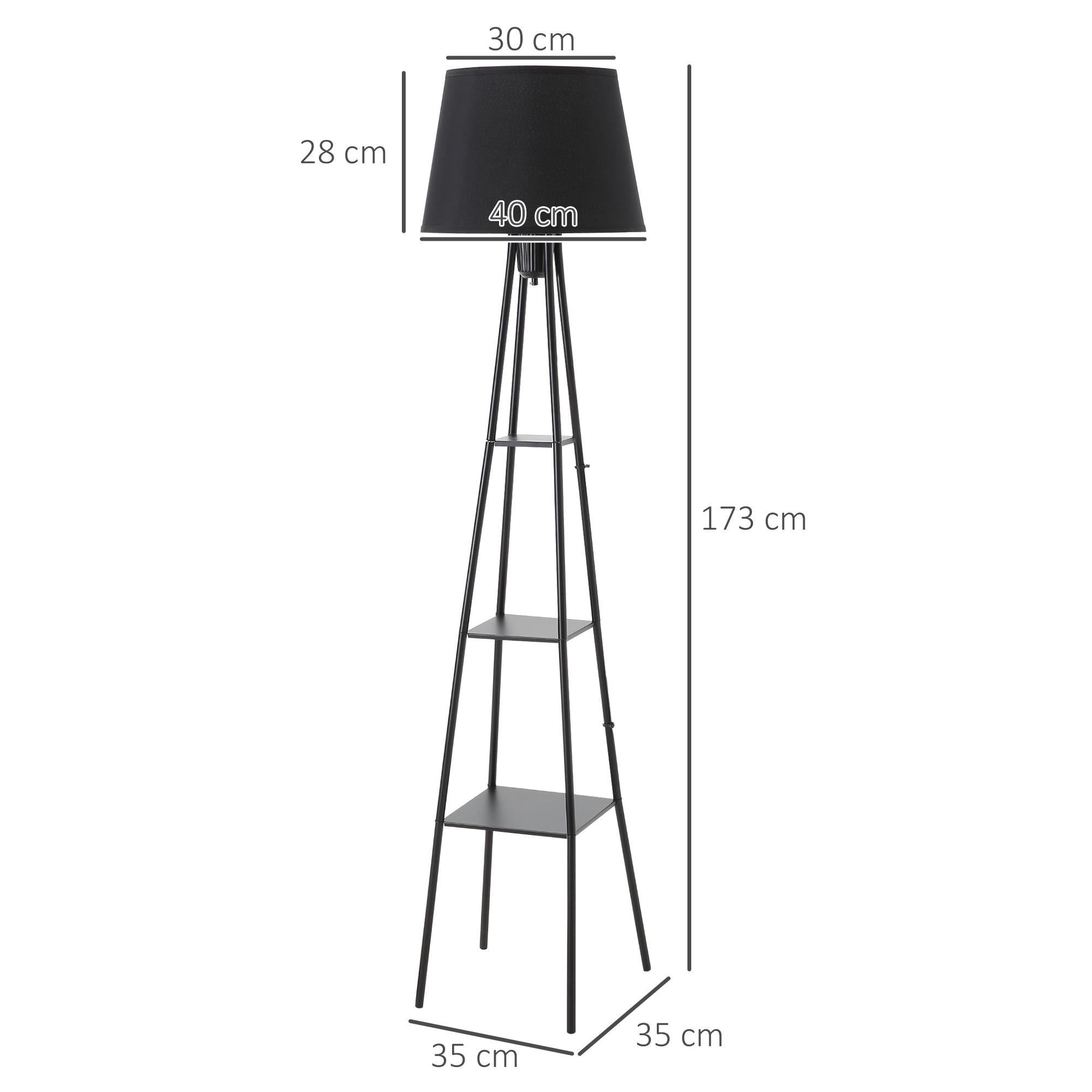 Lampada da Terra 35x35x173 cm E27 con Mensole Paralume in Tessuto Nera