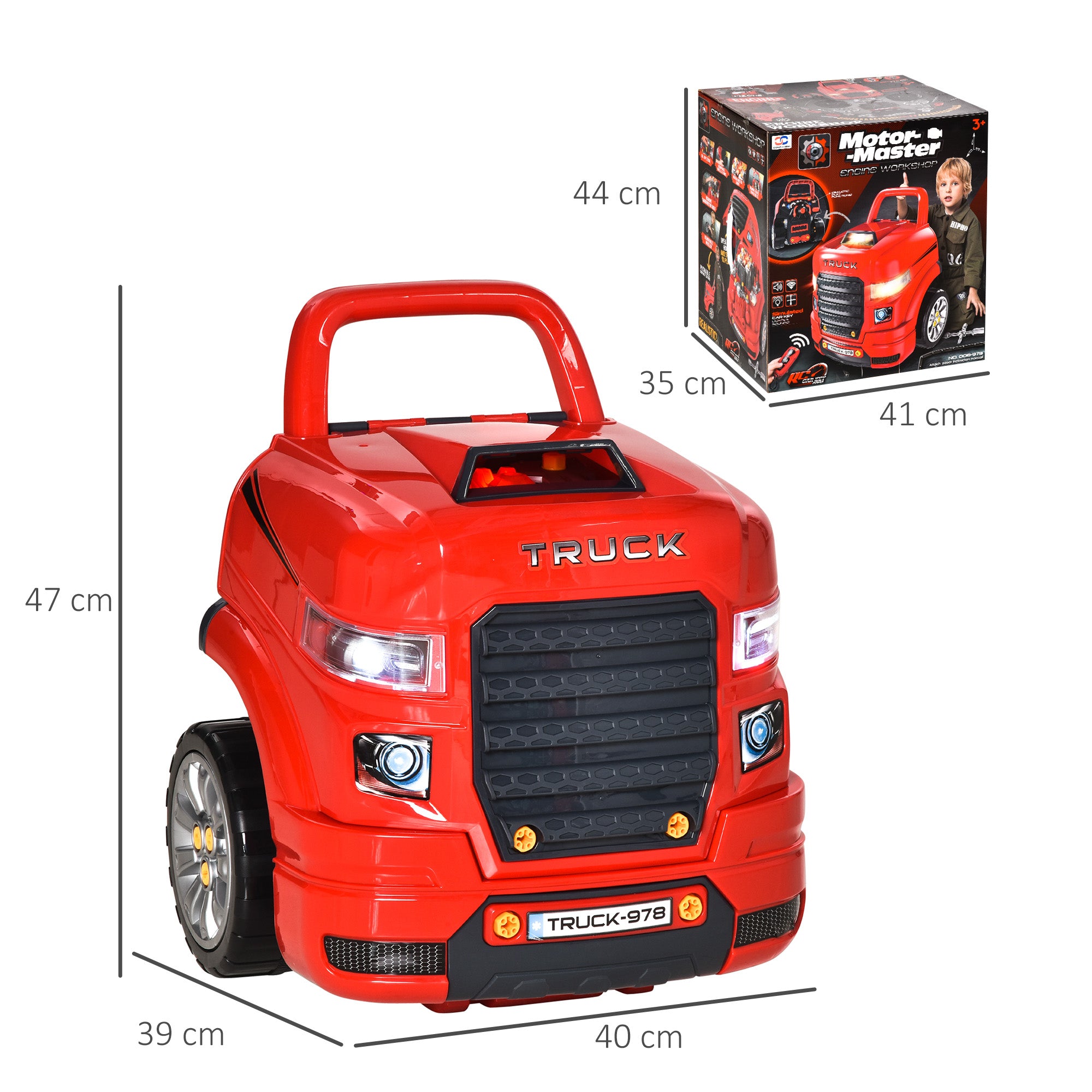 Officina Camion Giocattolo per Bambini 40x39x47 cm con 61 Accessori Rosso