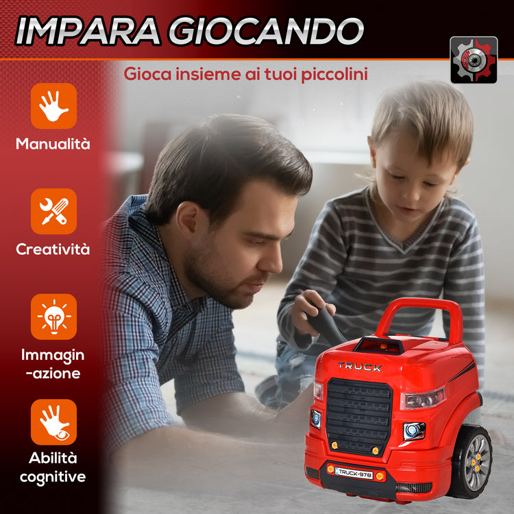 Officina Camion Giocattolo per Bambini 40x39x47 cm con 61 Accessori Rosso