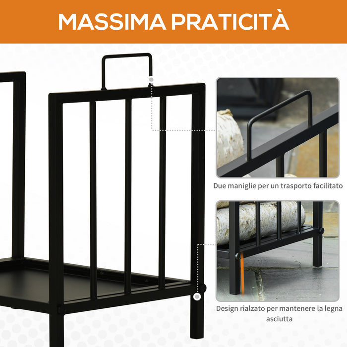 Portalegna per Camino 42x32,5x46 cm in Metallo Nero