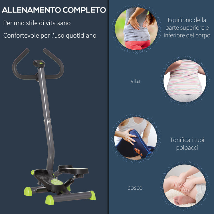 Stepper con Manubrio e Monitor LCD in Acciaio e ABS Giigio e Verde