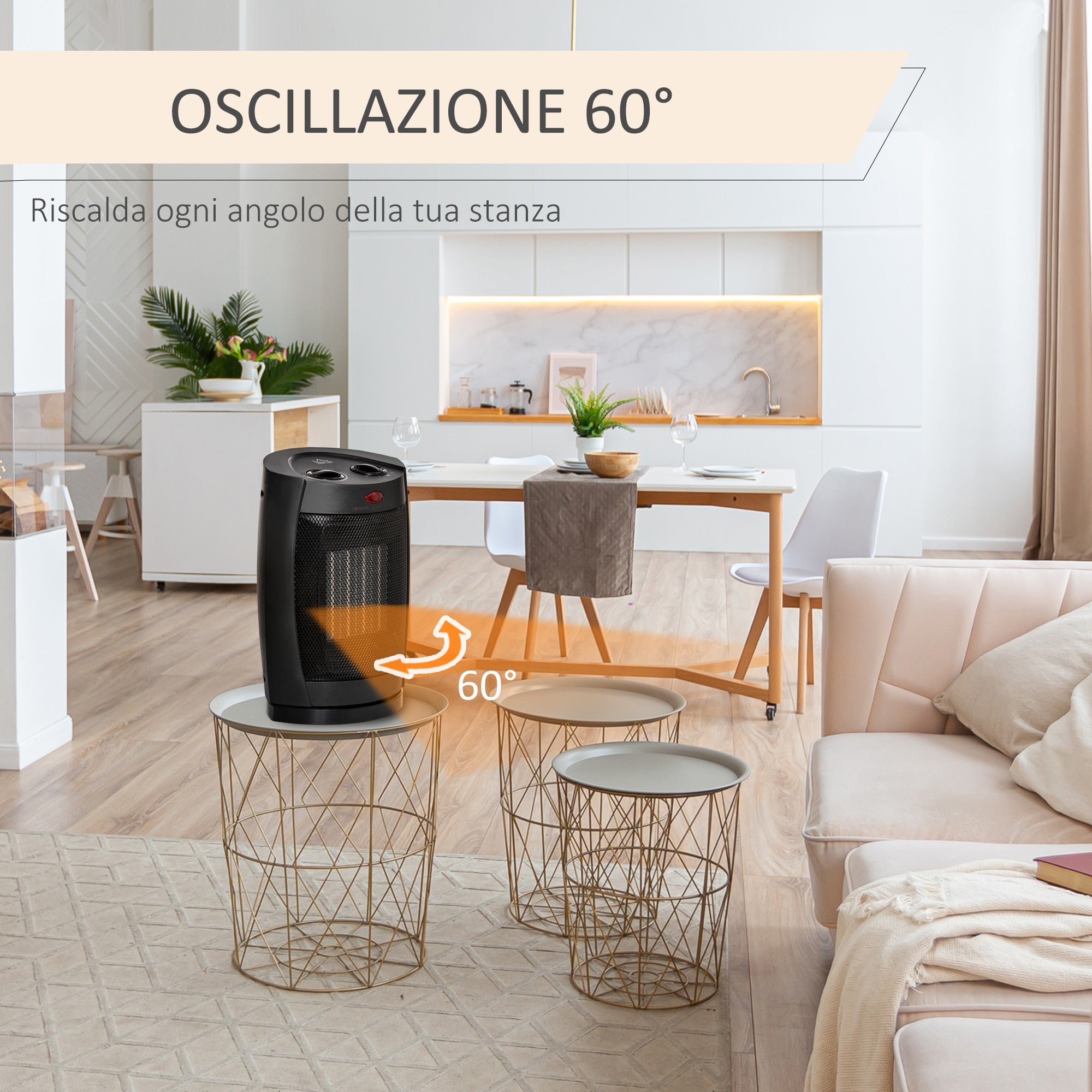 Stufetta Elettrica Oscillante da Scrivania 19,5x14,8x28 cm 1500W Nera