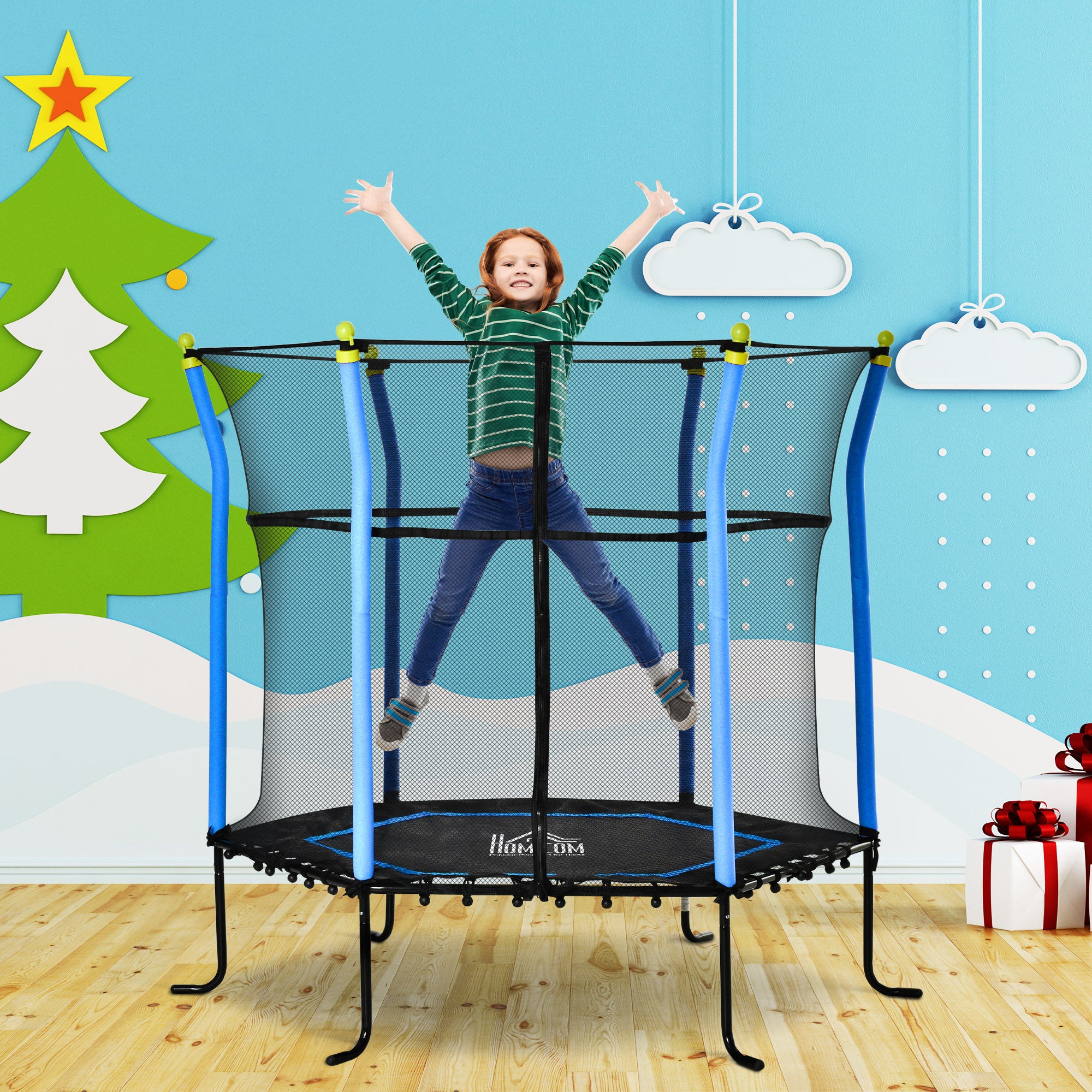 Trampolino Tappeto Elastico per Bambini Ø185x160 cm in Acciaio Blu e Nero