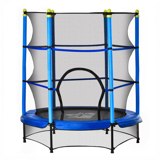 Trampolino Tappeto Elastico per Bambini Ø140x158 cm in Acciaio Blu e Nero