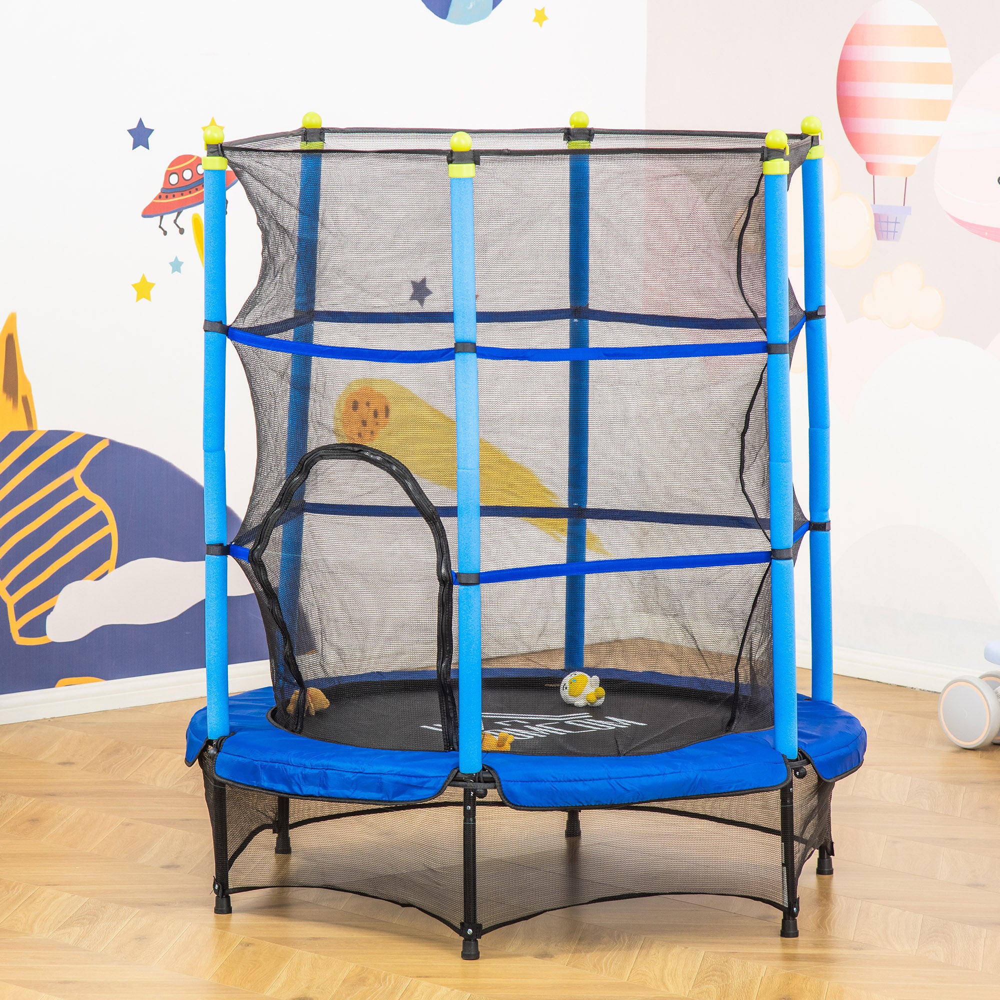 Trampolino Tappeto Elastico per Bambini Ø140x158 cm in Acciaio Blu e Nero