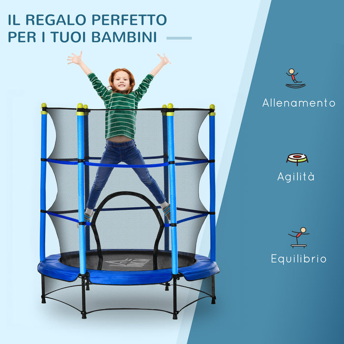 Trampolino Tappeto Elastico per Bambini Ø140x158 cm in Acciaio Blu e Nero