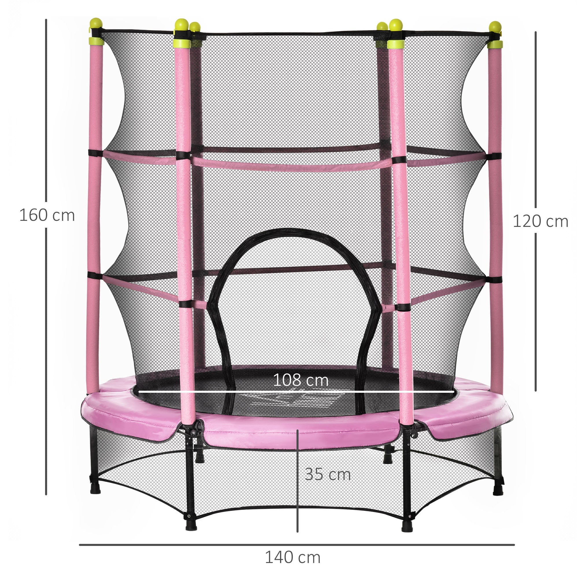 Trampolino Tappeto Elastico per Bambini Ø140x158 cm in Acciaio Rosa e Nero