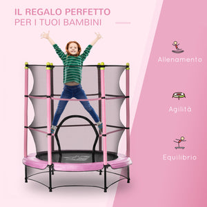 Trampolino Tappeto Elastico per Bambini Ø140x158 cm in Acciaio Rosa e Nero