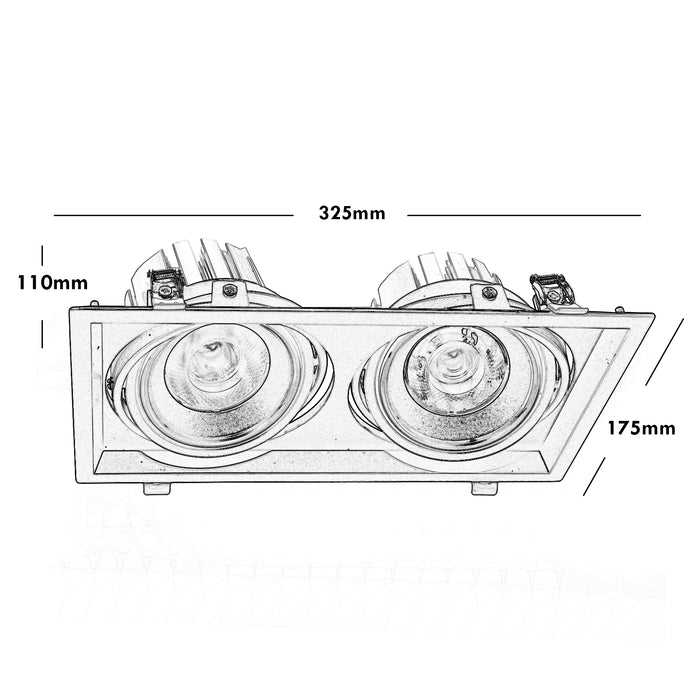 Faretto incasso doppia lampada LED 60W AR111 luci soffitto negozio 230V 5400lm COLORE NERO LUCE 6000K