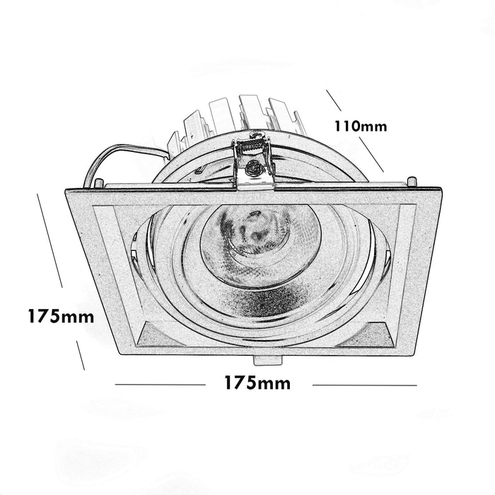 Faretto orientabile incasso quadrato 160mm LED 30W AR111 luci vetrine 230V RA90 COLORE NERO LUCE 3000K