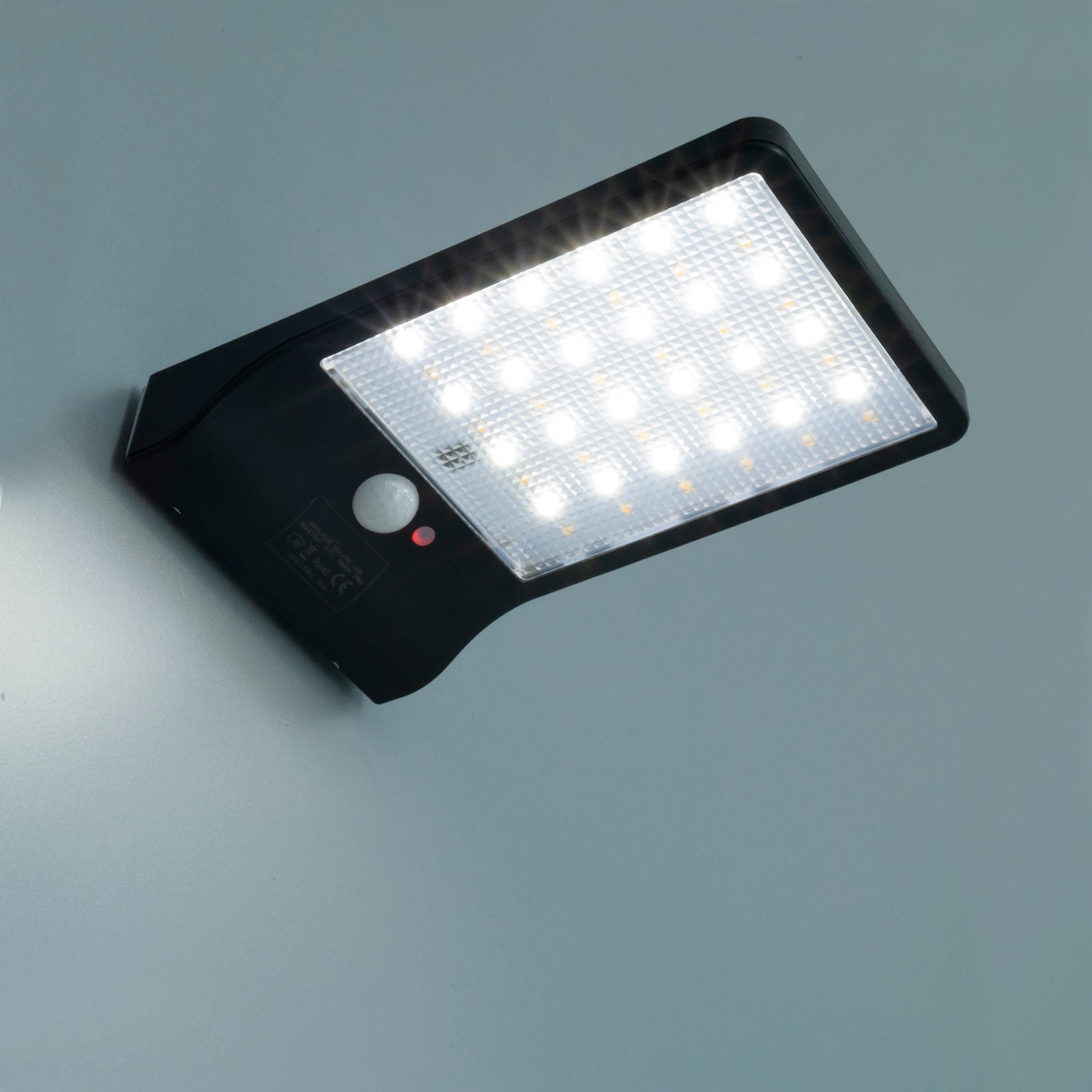 Faretto solare LED 10W sensore crepuscolare luce muro balcone barca camper IP65