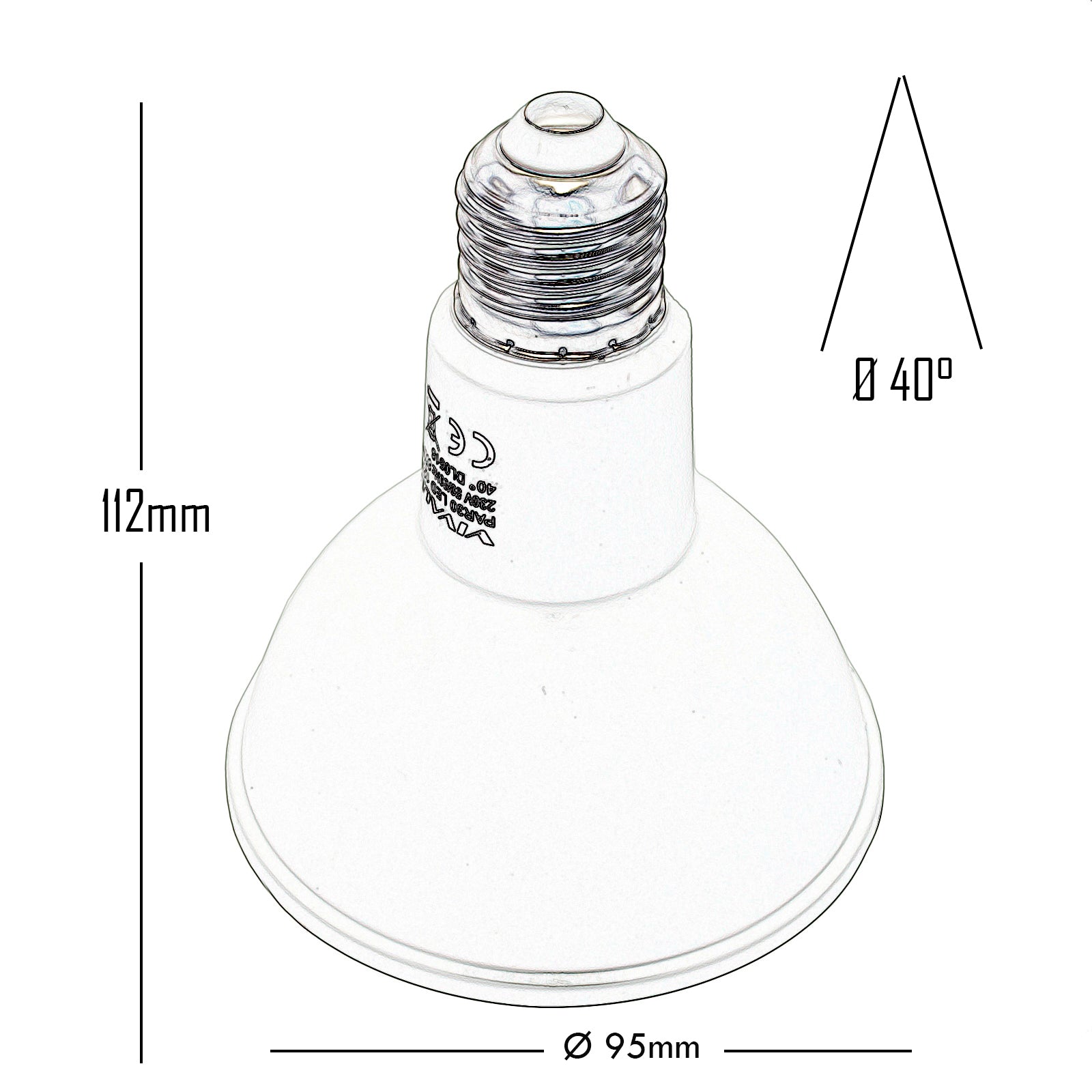 Lampada faretto spot led 12W lampadina par30 E27 850lm resa 75W angolo stretto LUCE FREDDA 6400K