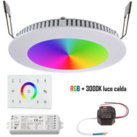 Faretto KIT cromoterapia doccia incasso pannello slim LED 8W RGB RGBW 24V WiFi controllo voce Alexa Google foro 13cm