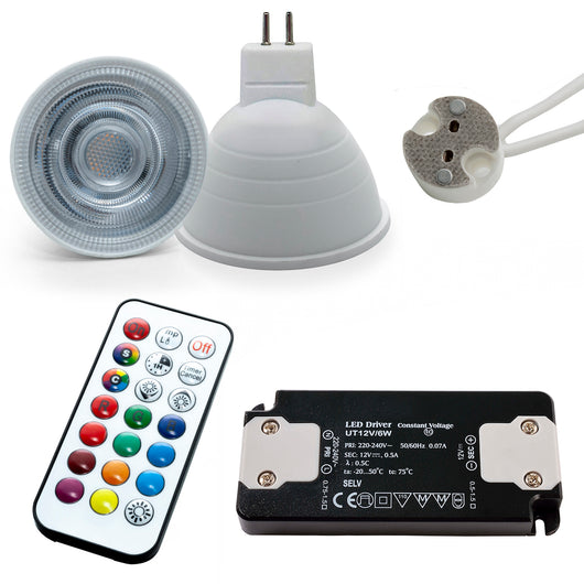 Faretto quadrato 12V incasso 65mm lampada LED 6W GU5.3 RGBW luce cromoterapia con alimentatore BIANCO LUCE 6000K