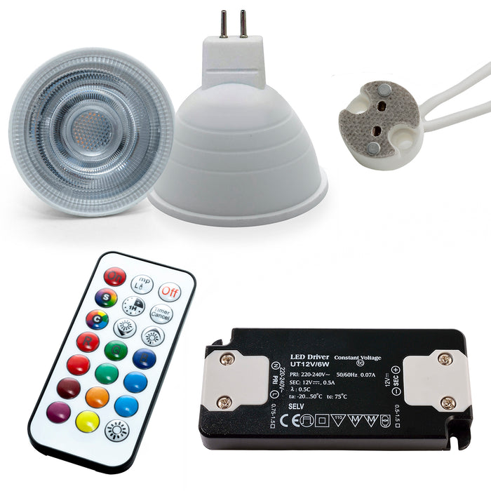 Faretto quadrato 12V incasso 65mm lampada LED 6W GU5.3 RGBW luce cromoterapia con alimentatore ORO LUCE 6000K