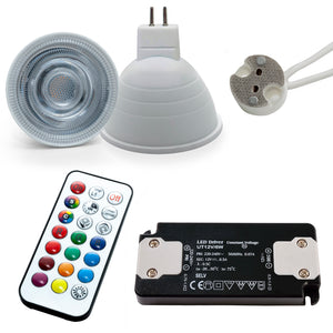 Faretto quadrato 12V incasso 65mm lampada LED 6W GU5.3 RGBW luce cromoterapia con alimentatore SILVER LUCE 6000K