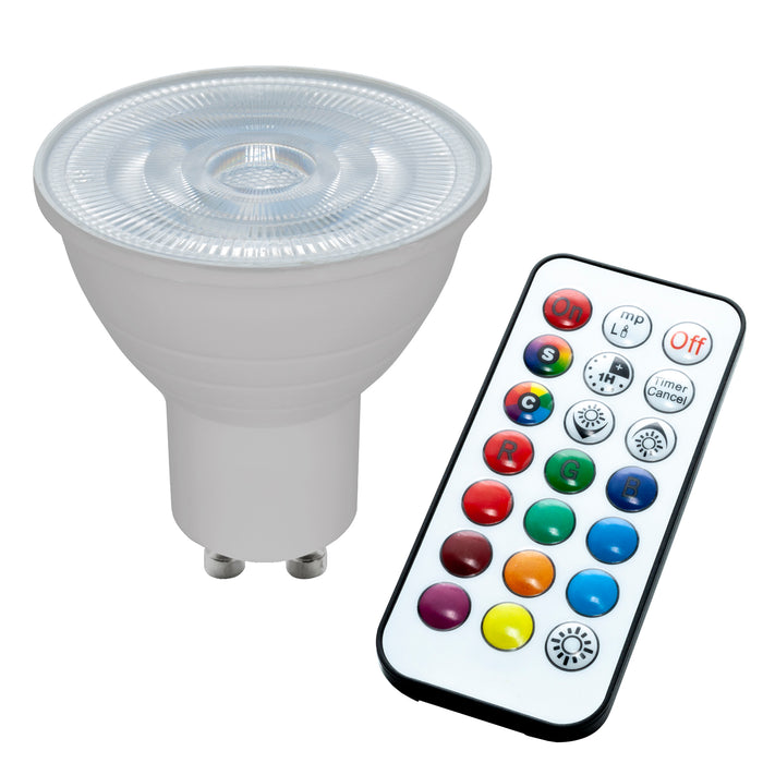 Faretto lampadina LED 6W dimmerabile RGB 3000K attacco GU10 230V LED RGBW telecomando IR cromoterapia