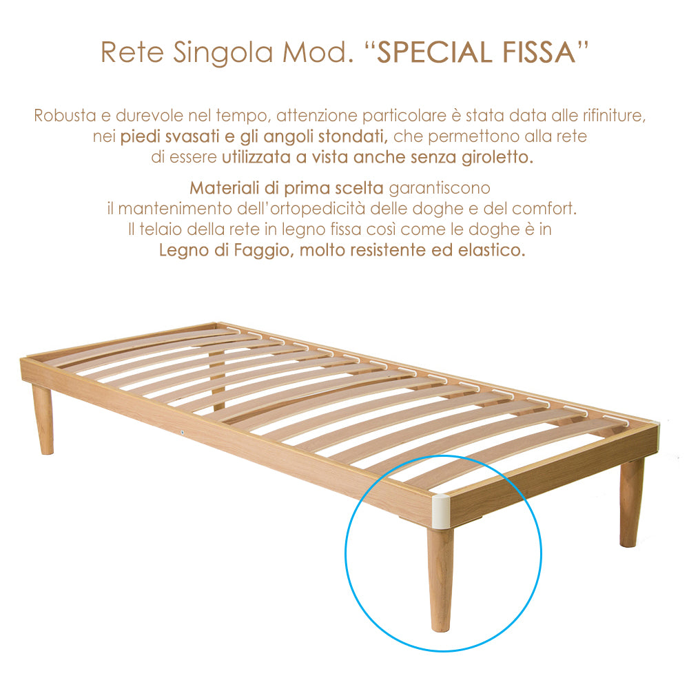 Rete a Doghe in legno di faggio Fissa Singola 100x190 H 32cm 100% Made in Italy