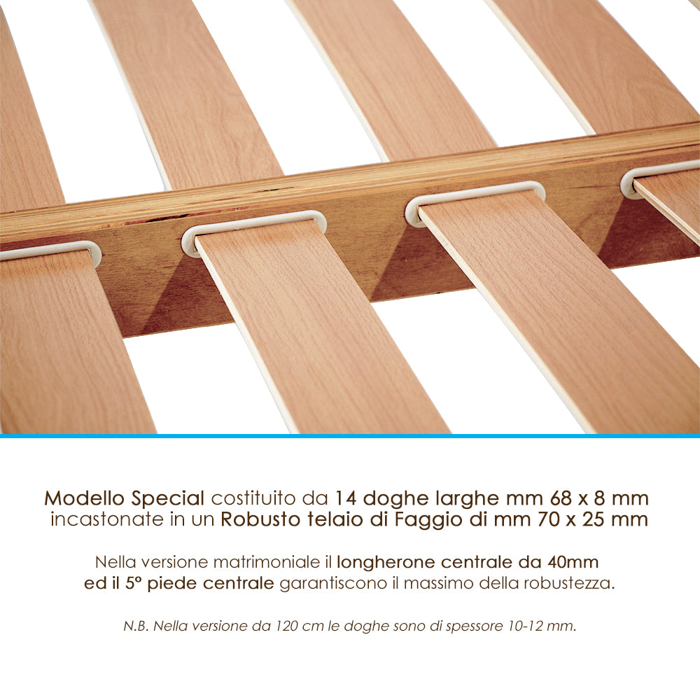 Rete Ortopedica in Legno di Faggio 175x195 Matrimoniale Alta 37cm con 14 doghe da 6.8 cm 