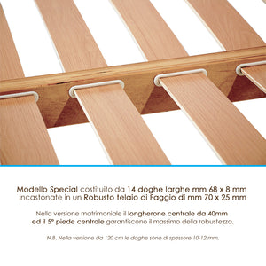 Rete Ortopedica in Legno di Faggio 175x195 Matrimoniale Alta 37cm con 14 doghe da 6.8 cm 