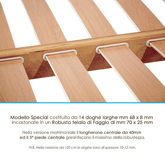 Rete letto in legno 90x185 altezza 52 cm 14 doghe in Faggio 100% prima scelta