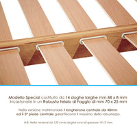 Rete Singola 95x200 h 42 cm Una Piazza in legno di faggio 14 doghe ITALIANA