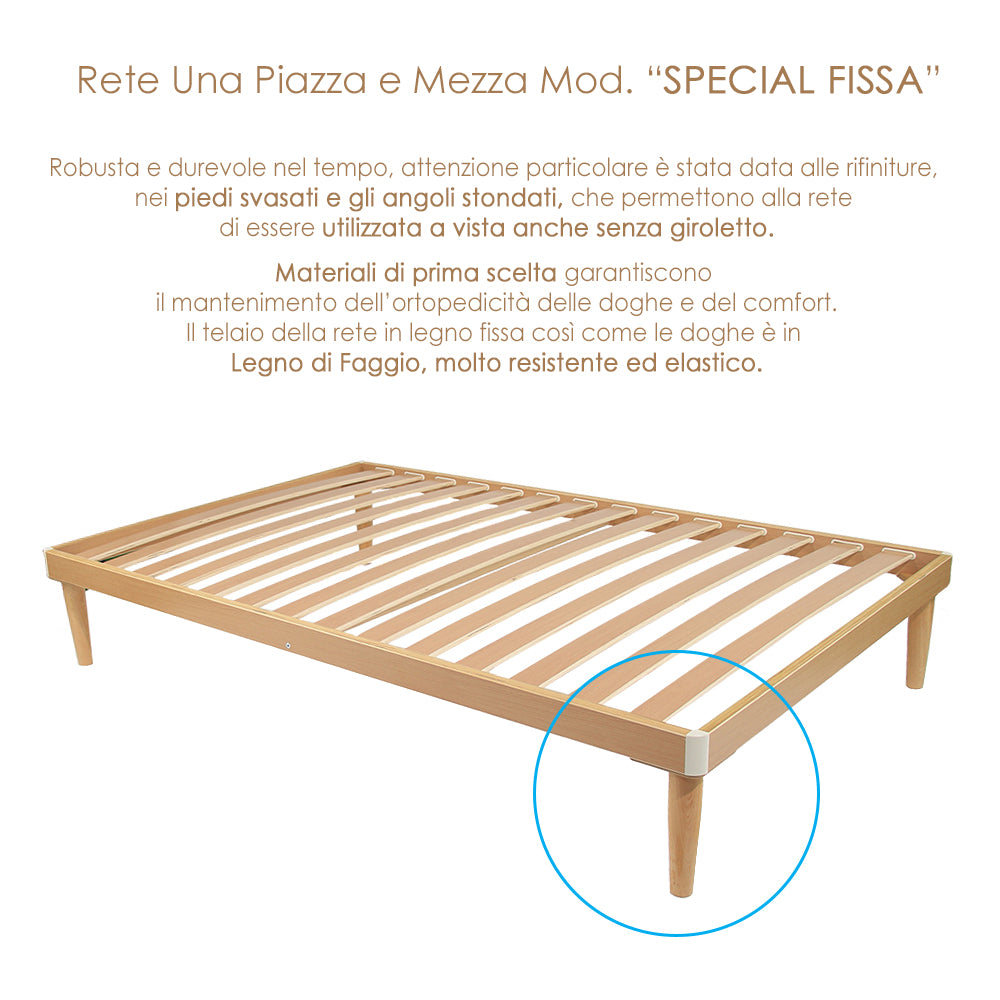 Rete a Doghe in legno di faggio Fissa Una piazza e mezza 120x185 H 32cm 100% Made in Italy