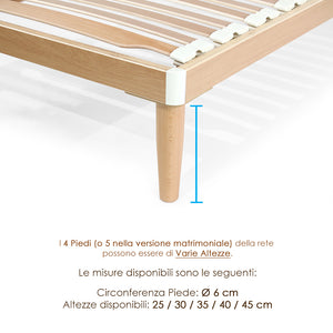 Rete letto in legno 75x200 h 52 cm Singola 26 doghe basculanti in Faggio 100%