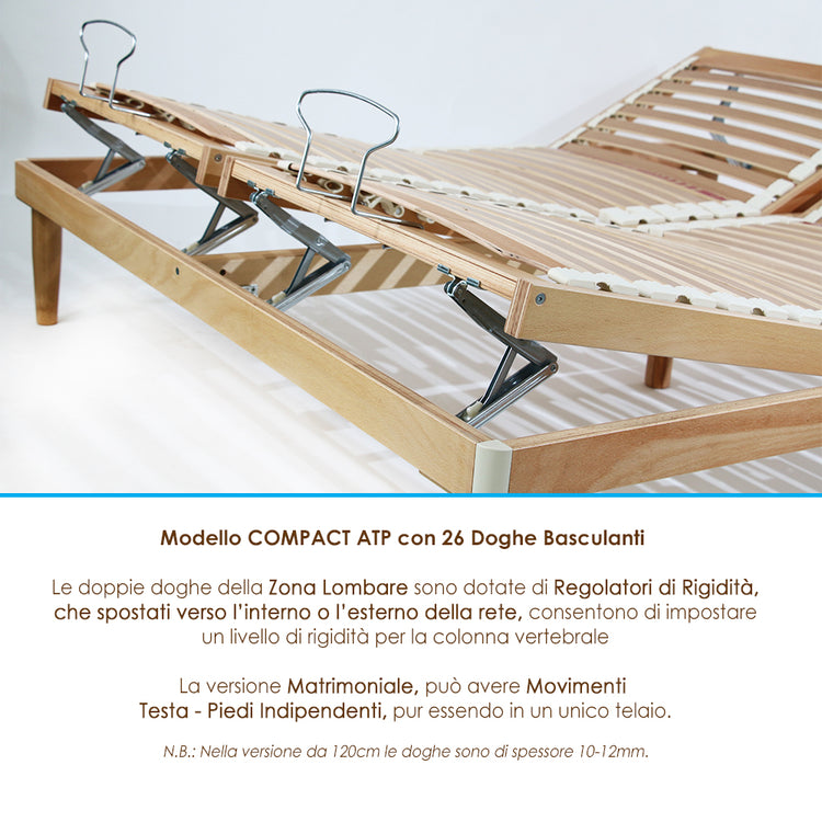 Rete letto in legno 155x190 h 52 cm Singola con 26 doghe Faggio Oscillanti Alzata manuale