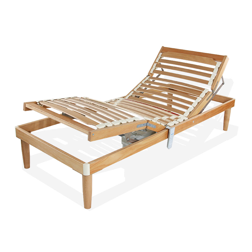 Rete letto una piazza e mezza in legno 130x200 h52 cm 24 Doghe Faggio Oscillanti Alzata Elettrica Motorizzata