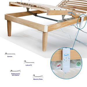 Rete a Doghe in legno di faggio Alzata testa piedi Elettrica Letto Matrimoniale Francese Motorizzato 145x190 H 32cm