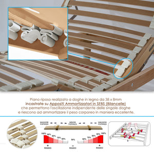 Rete Ortopedica in Legno di Faggio Alzata Testa Piedi Elettrica per letto 170x185 Alta 37 cm