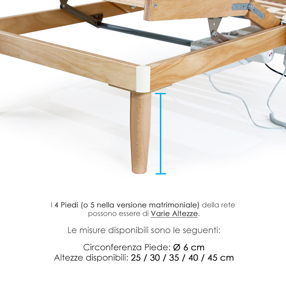 Rete letto una piazza e mezza in legno 125x185 h52 cm 24 Doghe Faggio Oscillanti Alzata Elettrica Motorizzata