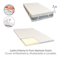 Topper Correttore Materasso Singolo ortopedico Memory Foam Bianco per letto 80x200 H7 CM Ergonomico Antiacaro