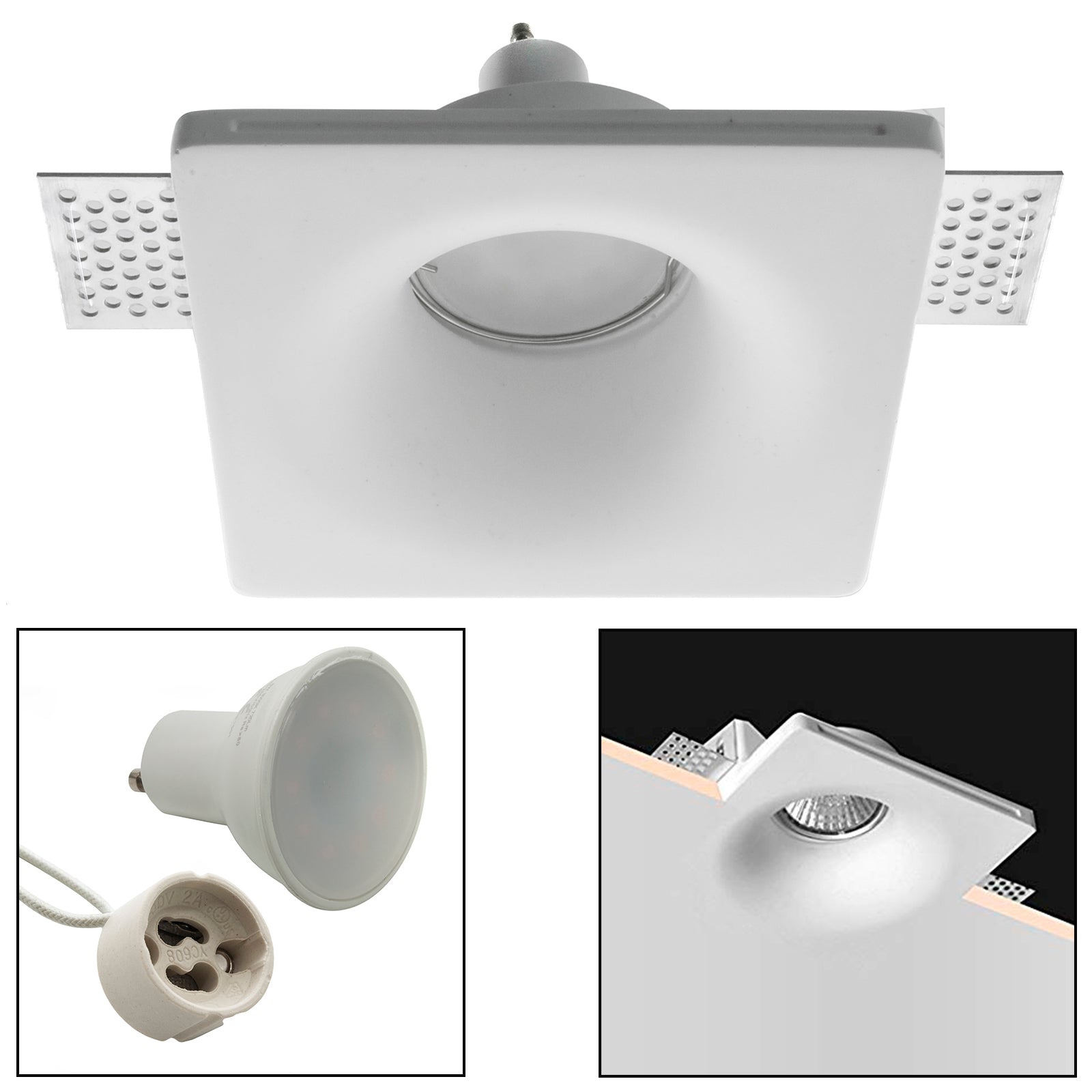 Faretto LED 8W moderno incasso quadrato gesso soffitto lampada GU10 12x12cm LUCE 3000K