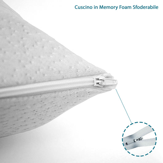 Qualydorm Coppia Cuscino Ortopedico in Memory Foam per Cervicale Fodera Anti Batterica Sfoderabile 40x70 H15