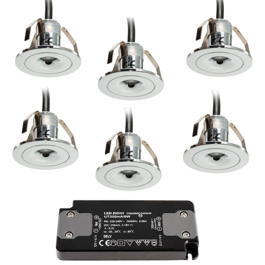 SET 6 Pcs punto luce LED cielo stellato bagno doccia centro benessere alimentatore incluso COLORE SILVER CROMATO