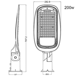 Faro armatura stradale lampione LED 200W 18000lm inclinabile 180 IP65 230V giardino cortile luce naturale 6000K 200W