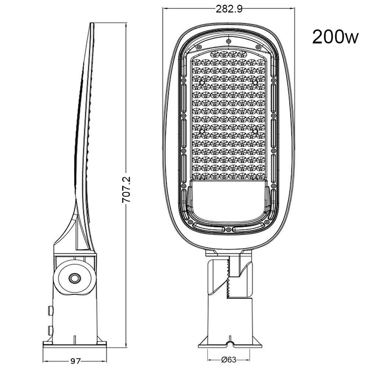 Faro armatura stradale lampione LED 200W 18000lm inclinabile 180 IP65 230V giardino cortile luce naturale 6000K 200W